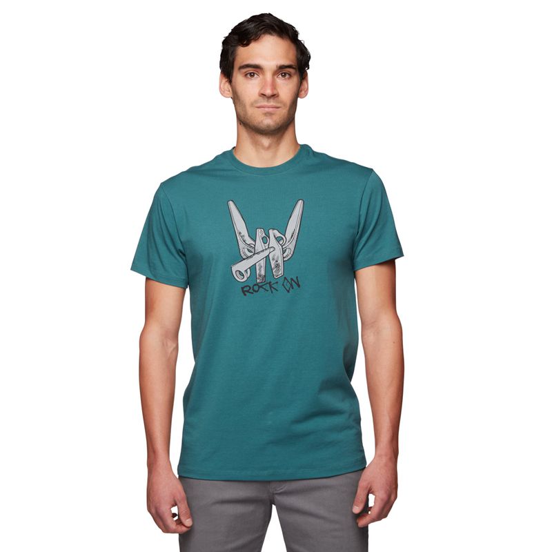 Black Diamond BD Rock On SS Men's Tops Turquoise | 82913-NWGO