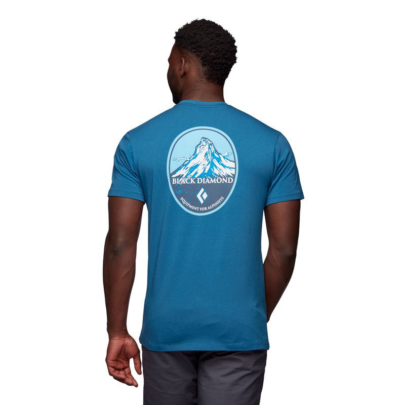 Black Diamond BD Mountain Badge SS Men's Tops Blue | 13562-LNYM