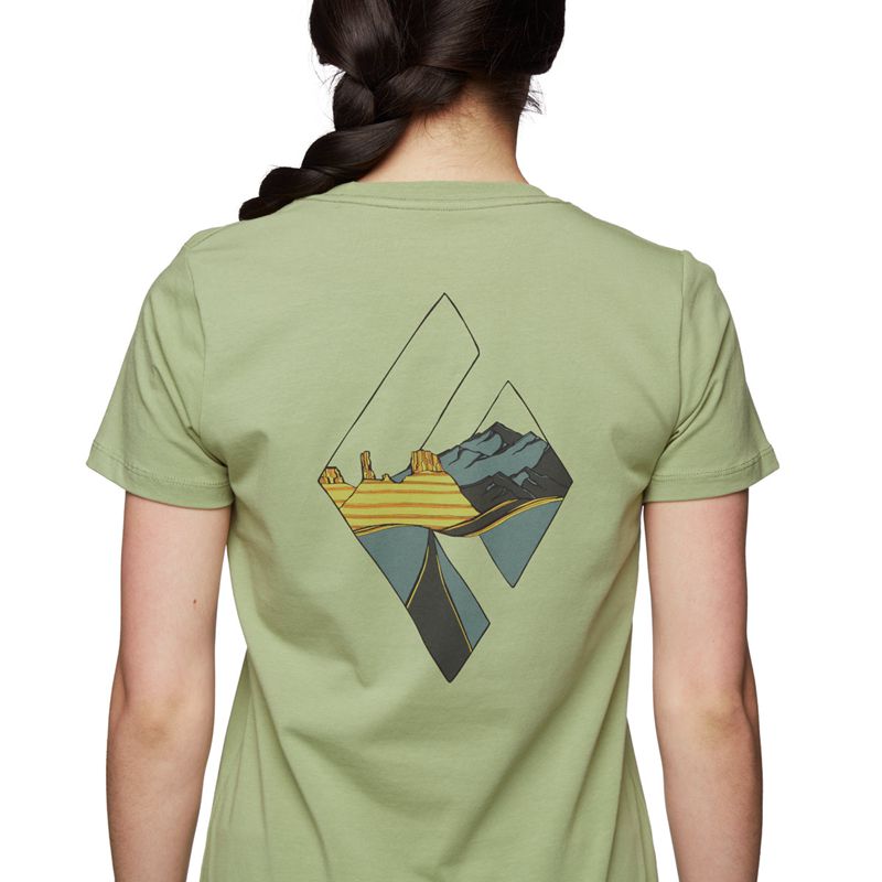 Black Diamond Desert To Mountain SS Women's Tops Green | 83407-VQJP